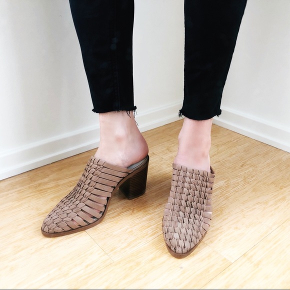 1. State Licha Leather Beige Brown Heeled Mules - Picture 6 of 7